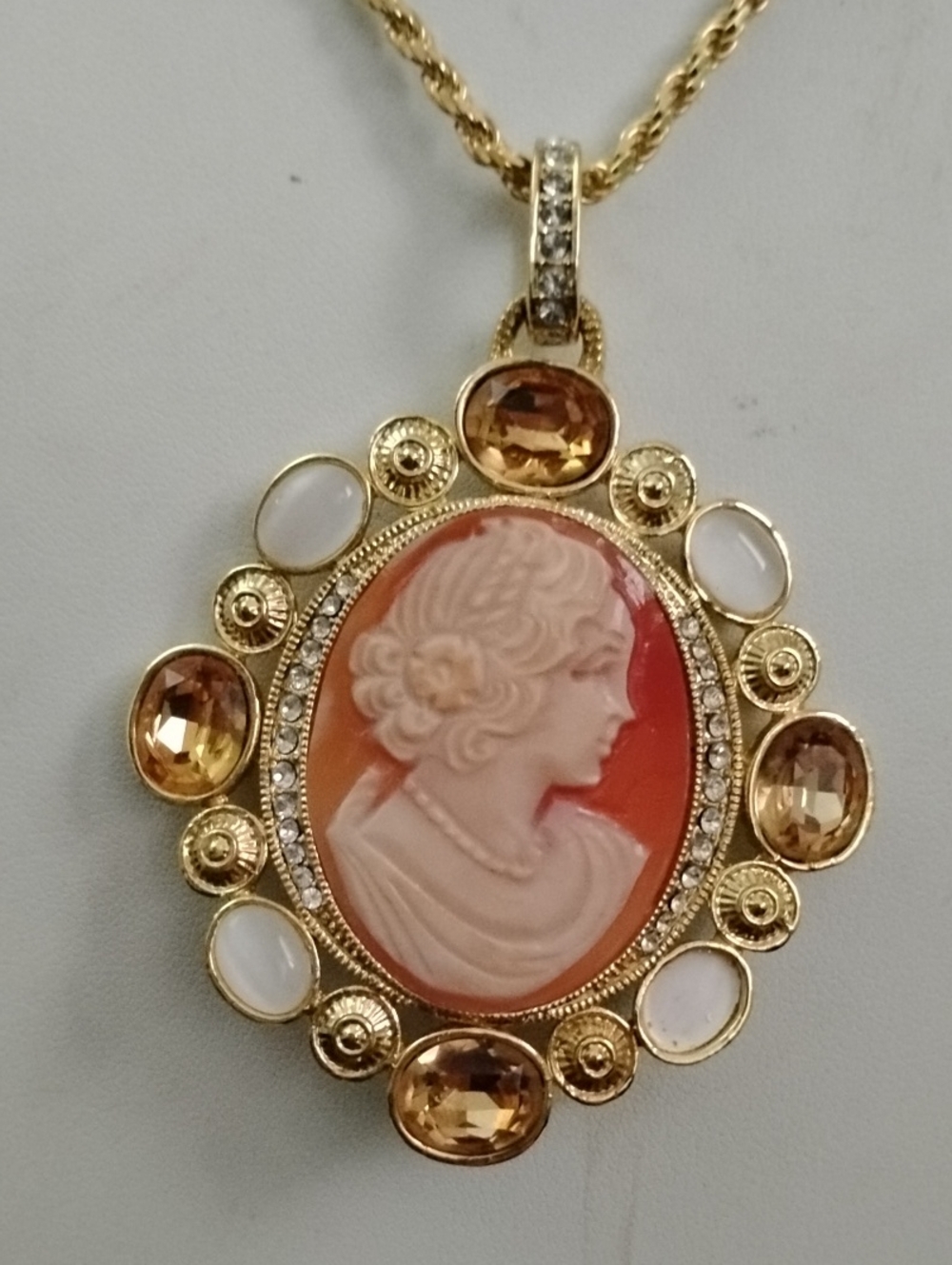 AMEDEO NYC Cats Eye Cameo Pendant Necklace  17"